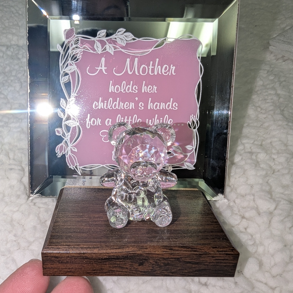 Crystal Bear Figurine with Wooden Base